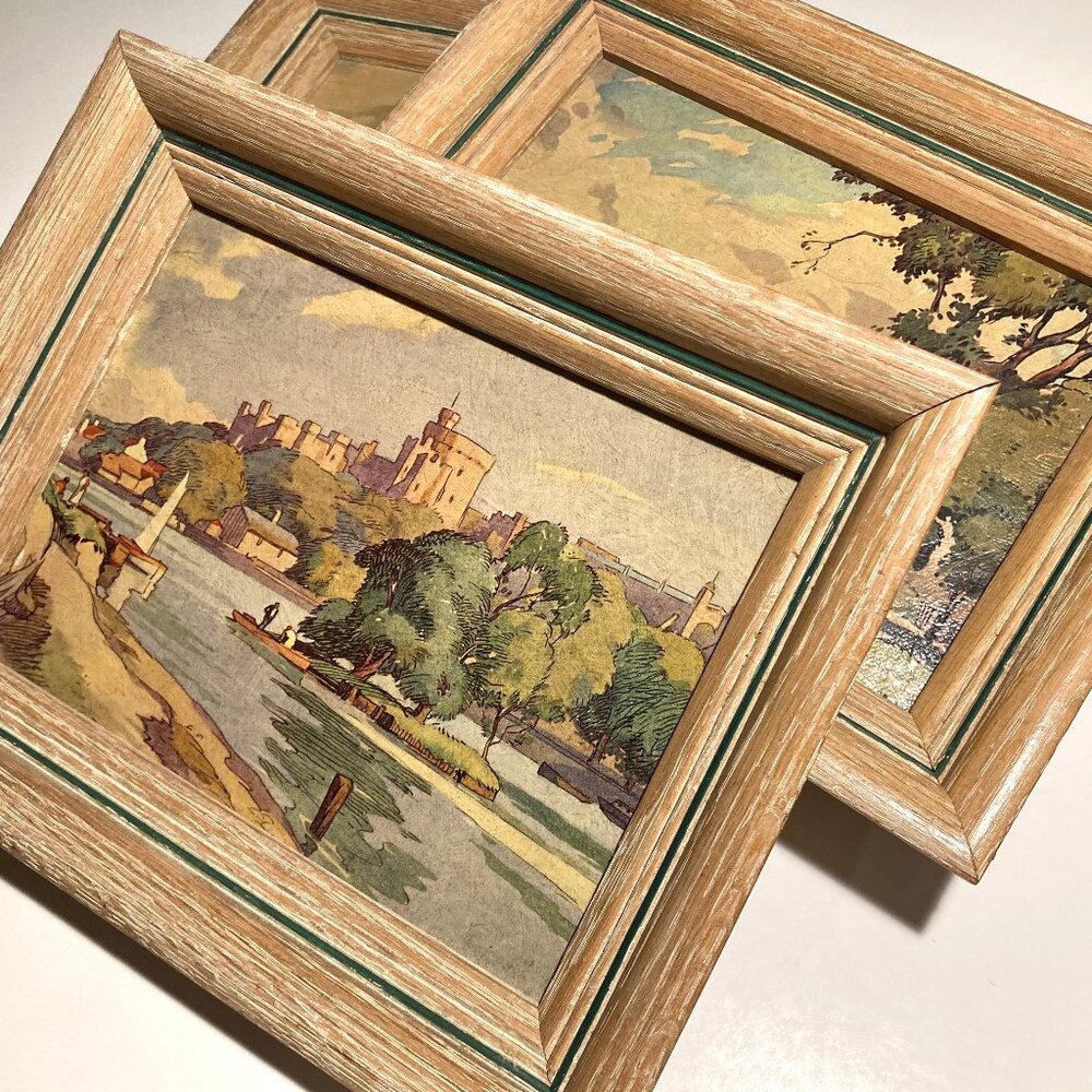 3 19th-Century Rustic Views, professionally framed